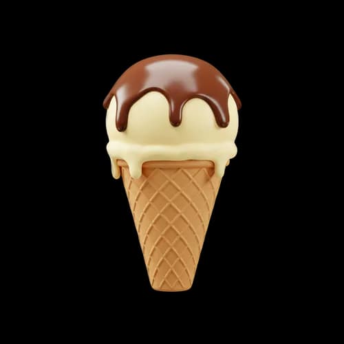 Vanilla ice cream cone with chocolate sauce topping
