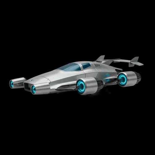 Silver futuristic spaceship flying in space JPG Image