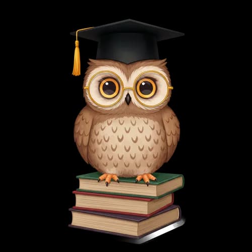 Niedliche Eule mit Doktorhut und Brille auf Büchern – kostenloser Download