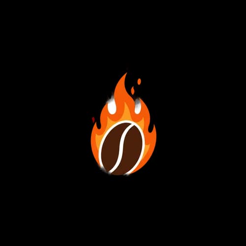 Roasted coffee bean icon with bright orange fire flames