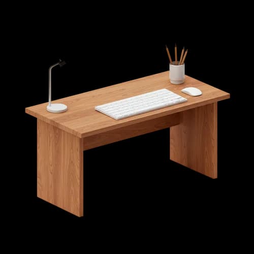 Modern wooden desk with computer keyboard and desk lamp JPG Image