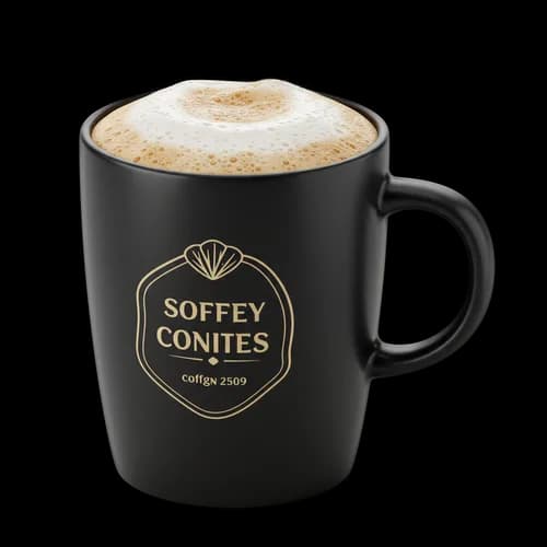 Black coffee mug with hot cappuccino and foam