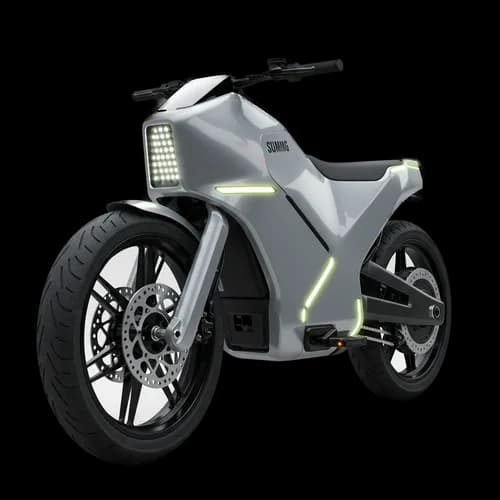 Modern electric motorcycle with futuristic grey design JPG Image