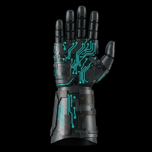 Mano robotica futuristica con linee di circuito blu luminose – download gratuito