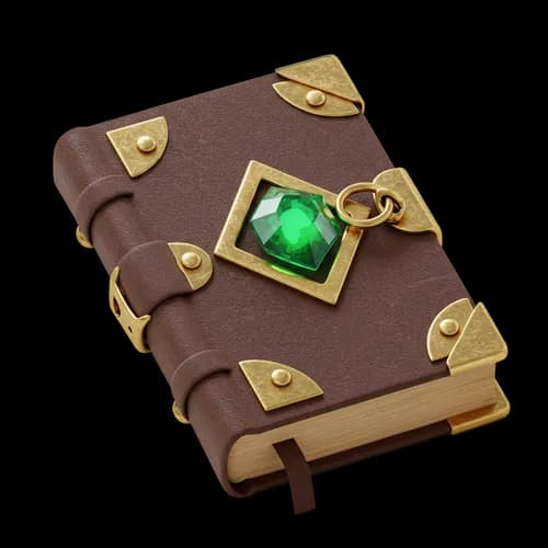 Vieux livre en cuir marron avec coins dorés et gemme verte Téléchargement gratui