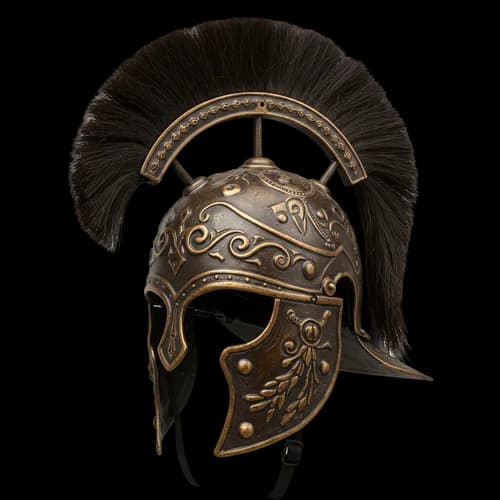 Elmo da centurione romano antico con pennacchio nero
