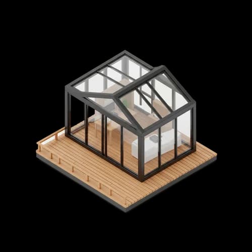 Rumah Kaca Kaca Isometrik di Dek Kayu PNG Unduh Gratis