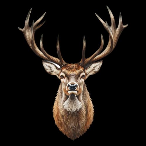 Watercolor portrait of a majestic deer head with antlers