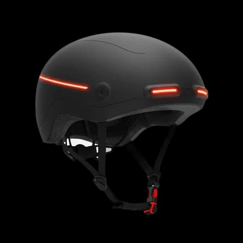 Black bicycle helmet with integrated red led safety lights