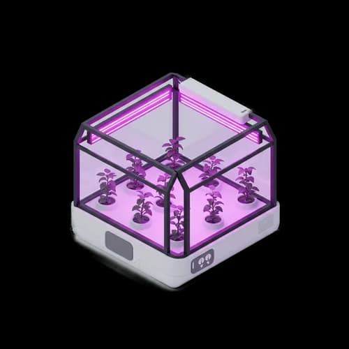 Unidad de Cultivo Vertical Interior Isométrico con Luces LED Moradas