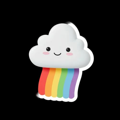Cute happy cloud character with a colorful rainbow