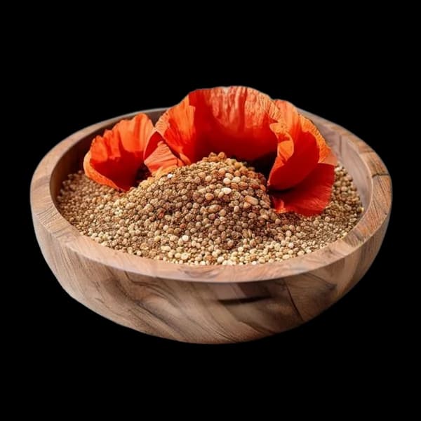 Ultra-realistischer Mohn: Ganz und Gemahlen in Holzschale