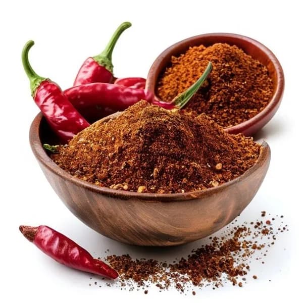 Ultrarealistischer Roter Chili: Ganz & Pulver in Artisan-Schale