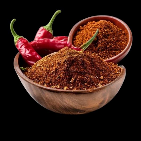 Ultrarealistischer Roter Chili: Ganz & Pulver in Artisan-Schale