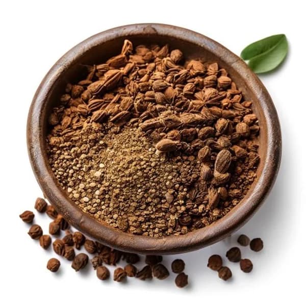 Allspice Ultra Realistis: Utuh & Bubuk dalam Mangkuk Pedesaan 8K HD
