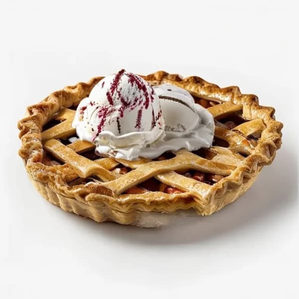 Amerikanisches Apfelkuchenstück mit Gitterkruste und Eiscreme