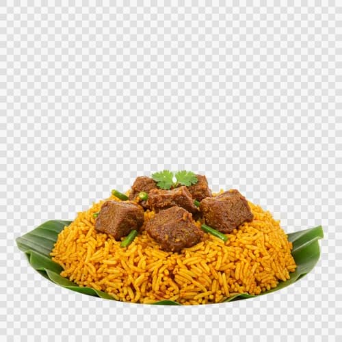 Bangladeschisches Tehari Gewürzreis Rindfleischstücke Traditionelle Portion Tran