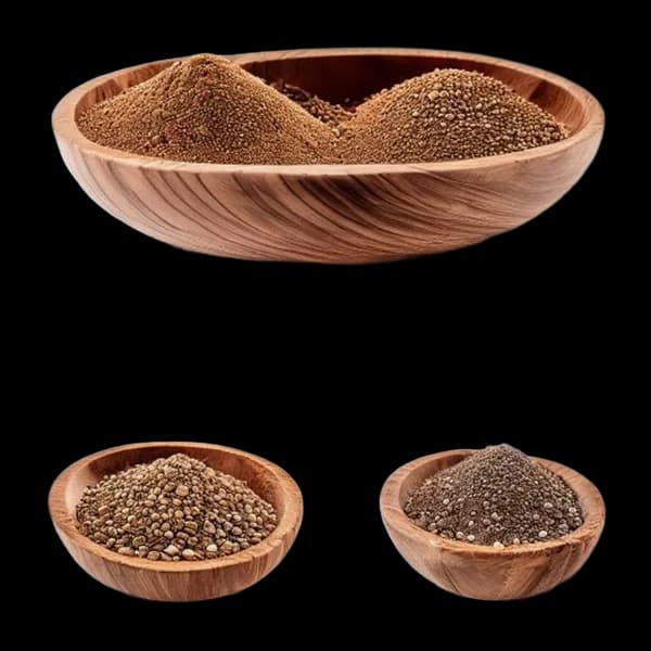 clean-minimal-cumin-seed-whole-and-powder-composition-in-wooden-bowl-front-view--transparent-png