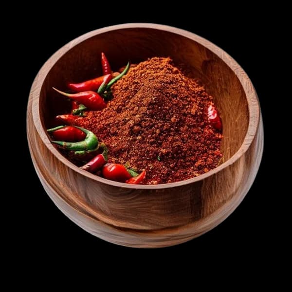 clean-minimal-kashmiri-chili-whole-and-powder-composition-in-wooden-bowl-front-v-transparent-png