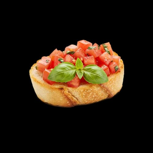 Bruschetta Crujiente con Tomates Frescos y Albahaca Transparente JPG
