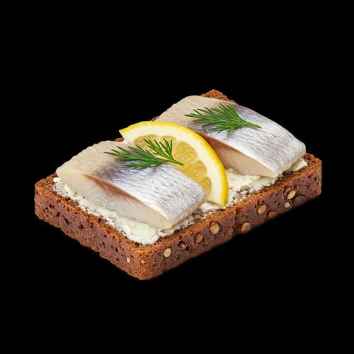 Sándwich Danés Smorrebrod Abierto con Arenque y Pan de Centeno | PNGraft