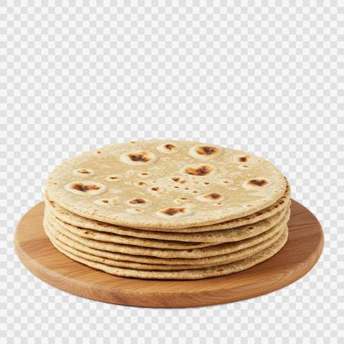 كومة خبز الشباتي الطازج على لوح خشبي شفاف PNG
