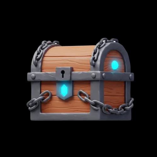 Wooden chest with metal chains and blue glowing light JPG Image