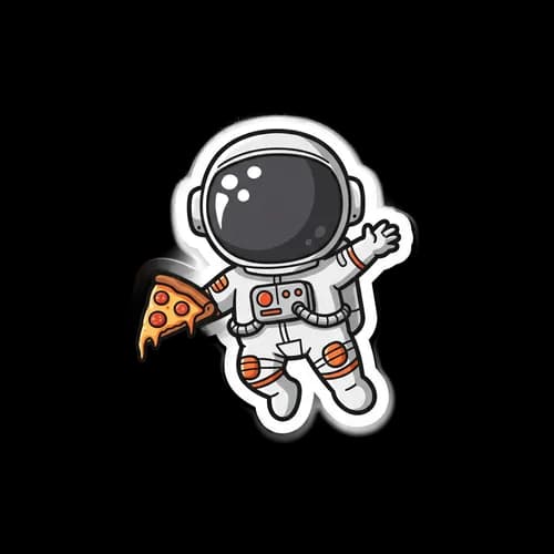 Pixel art astronaut floating in space holding a pizza slice JPG Image