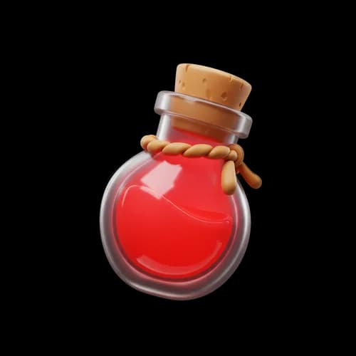Small glass potion bottle with red liquid and cork stopper JPG Image