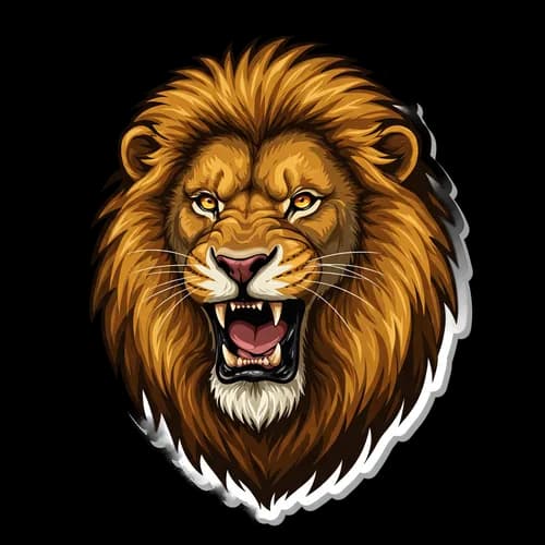 Fierce lion head illustration with a roaring expression JPG Image