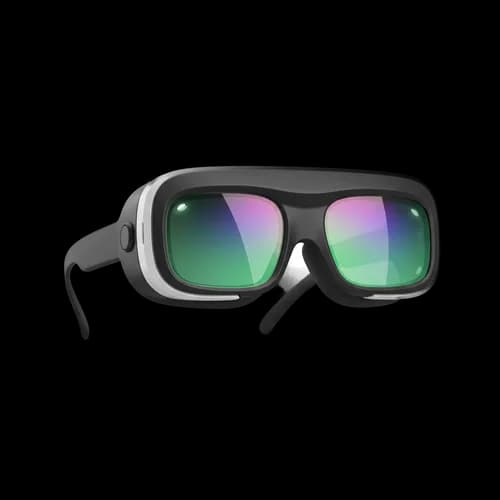 Modern virtual reality headset with green reflection lens