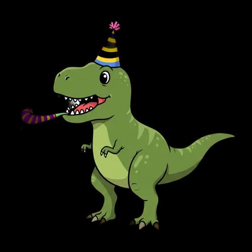 Cute pixel art dinosaur wearing a party hat