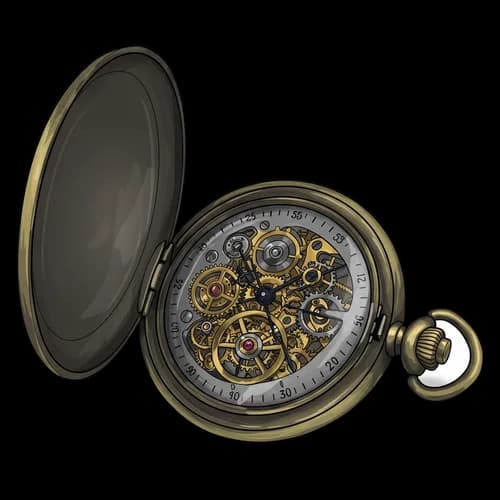 Vintage golden pocket watch with open lid illustration