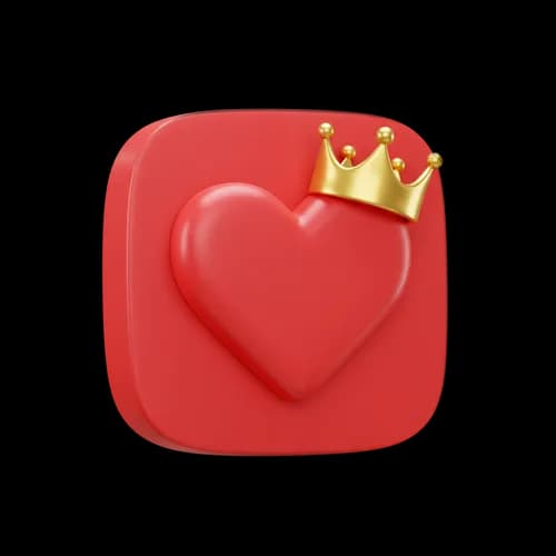 3d red heart icon with a small golden crown