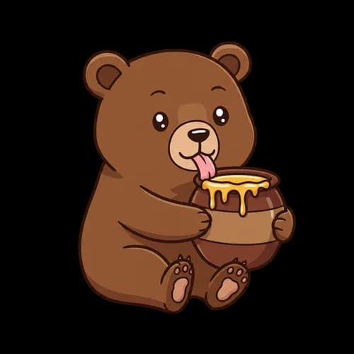 Cute pixel art brown bear eating sweet honey from a pot JPG Image
