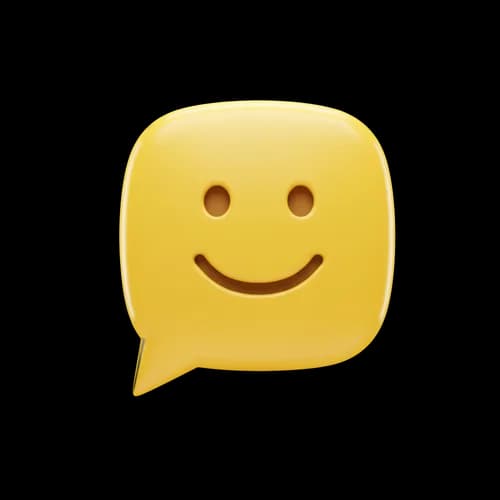 Yellow speech bubble icon with a happy smiling face