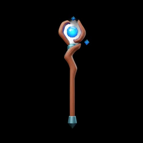 Magical wooden wizard staff with glowing blue crystal orb JPG Image