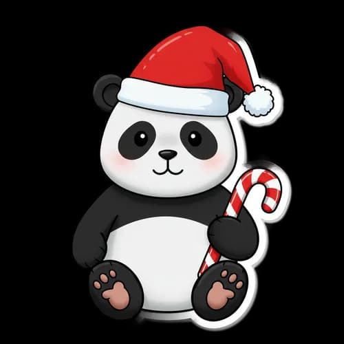 Cute panda bear wearing a christmas hat with a candy cane JPG Image