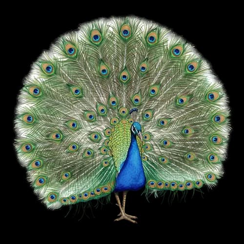 Beautiful male peacock with colorful feathers spread out JPG Image