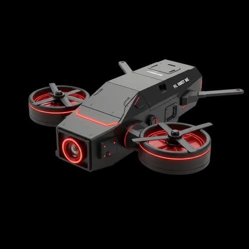 Siyah ve kırmızı fütüristik drone havada uçuyor – ücretsiz indir