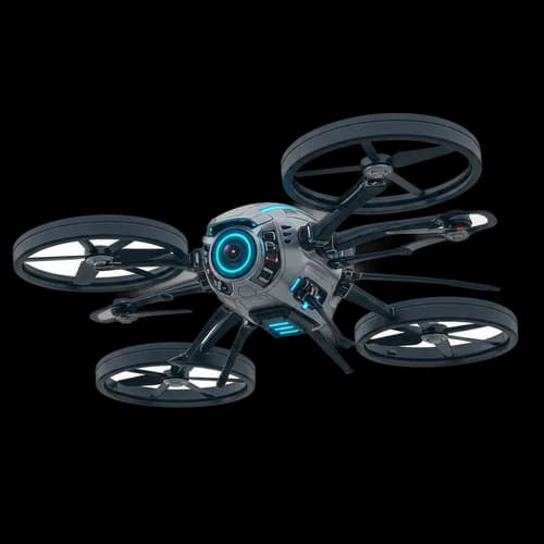 Modern futuristic drone with blue glowing lights JPG Image