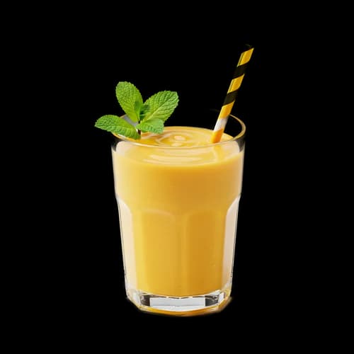 Frullato di mango fresco in un bicchiere con menta e cannuccia – download gratui