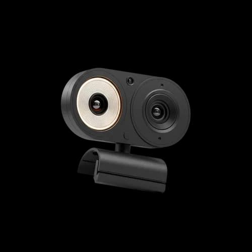 Modern black web camera with ring light for live streaming JPG Image