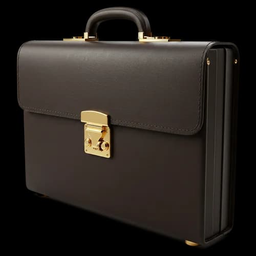 Classic black leather business briefcase with golden lock JPG Image