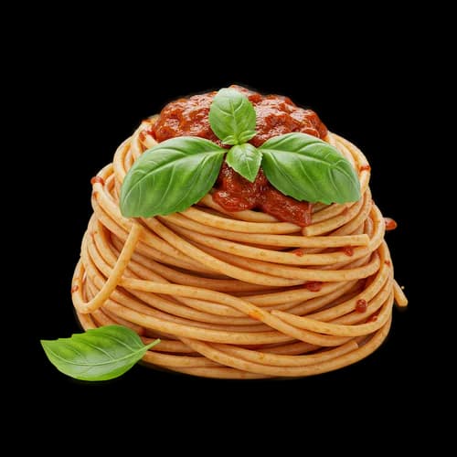 Lezzetli Spagetti Makarna Domates Soslu ve Taze Fesleğenli - PNGraft