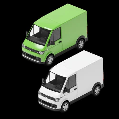Green and white isometric cargo delivery vans