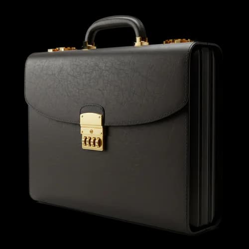 Black leather business briefcase with gold metal lock JPG Image