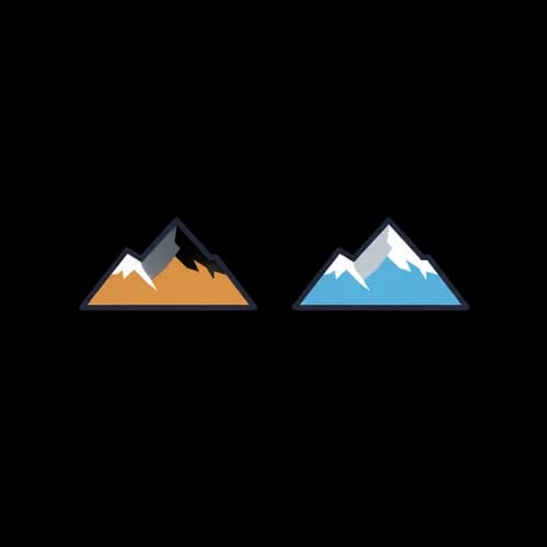 Two simple mountain icons with snowy peaks