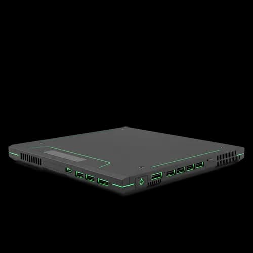 Закрытый черный игровой ноутбук с зеленым неоном PNG