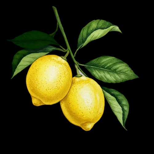 ডালে দুটি তাজা হলুদ লেবু ও সবুজ পাতা PNG